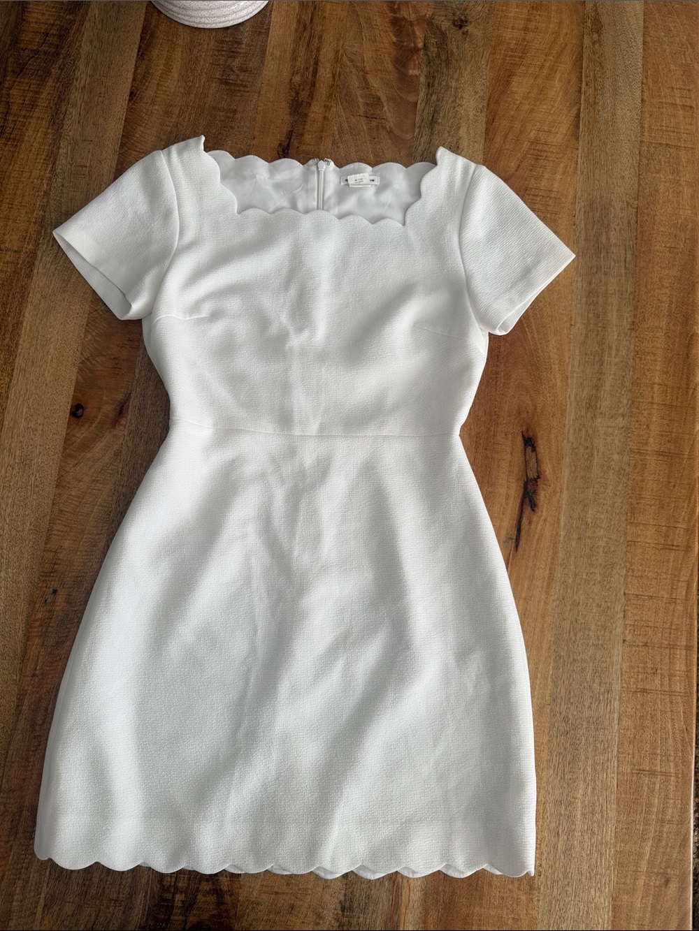 Club Monaco White Scallop-Edge Short Sleeve Mini Dress
